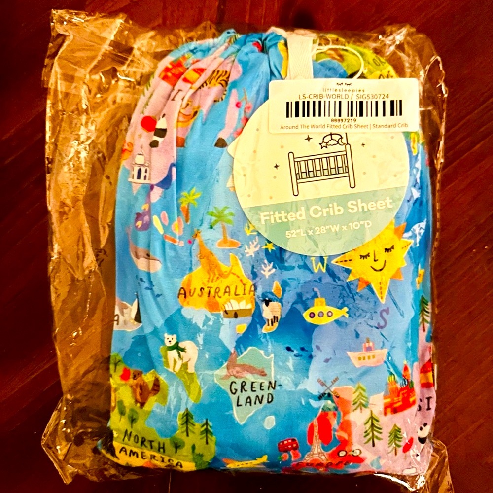 NEW Little Sleepies Around the World map standard bamboo crib sheet